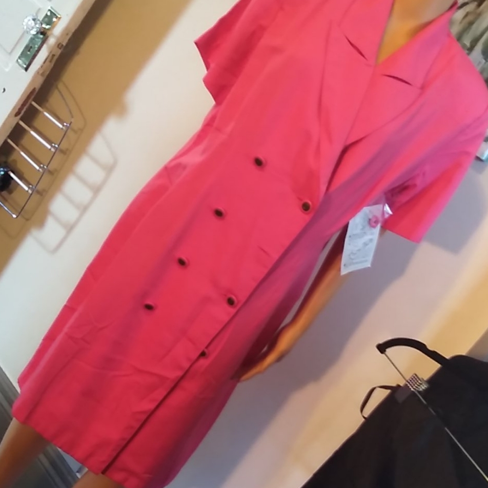 Double-Breasted Midi Shirt Dress in Vibrant Pink